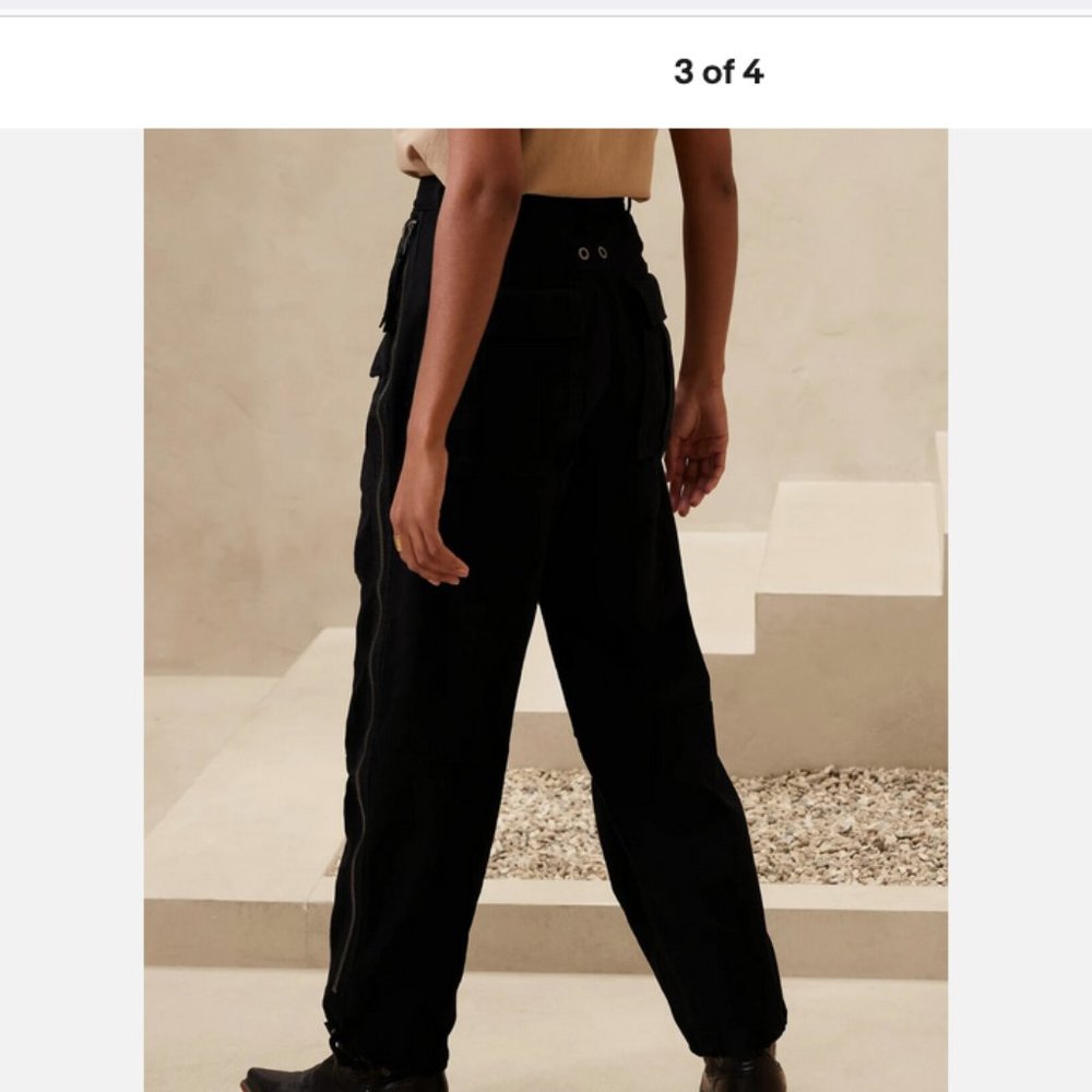 Banana Republic Aviator Pant in black Utilitarian 6 Petite 6P Zip Side NWT #5797 - Picture 2 of 10